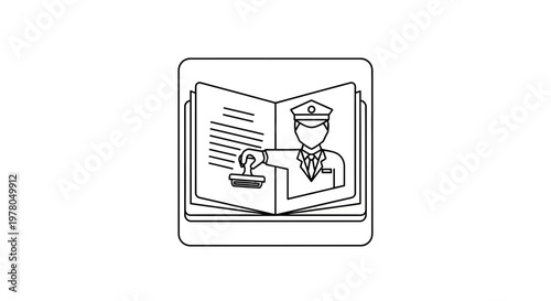 Passport Control Officer Stamping Open Passport with Visa Stamp Icon
