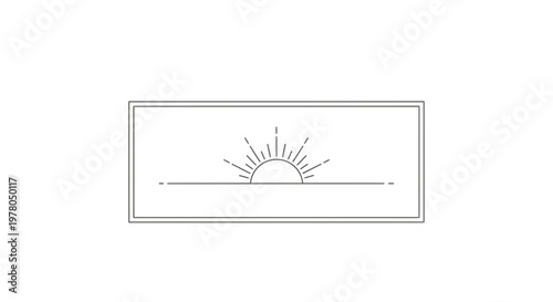 Minimalist Sunrise Over Horizon Line with Sun Rays, Simple Geometric Line Art