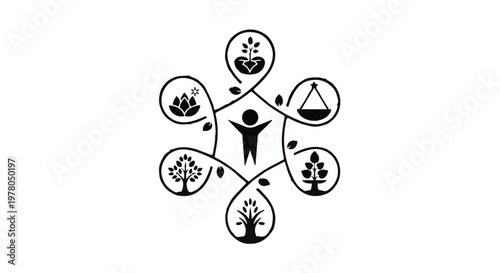 Symbol of balanced life and well-being, with nature and human connection at its core.