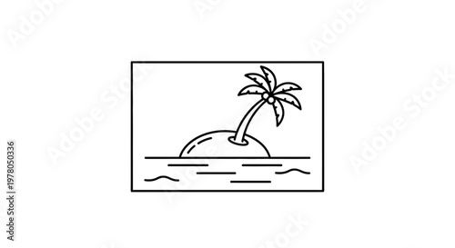 Minimalist Tropical Island with Palm Tree Icon