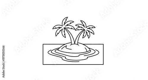 Minimalist Tropical Island with Palm Trees and Water Outline Icon