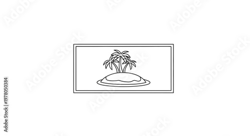 Minimalist tropical island with palm trees, simple line art illustration