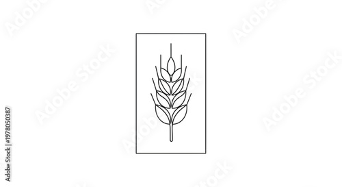 Minimalist Wheat Ear Icon, Outline Drawing, Single Grain Stalk, Agricultural Symbol