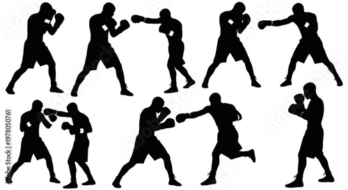 Boxer Silhouette Poses Set - Action and Training