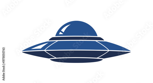 Blue UFO Flying Saucer Icon, Alien Spaceship, Sci-Fi Vector Illustration