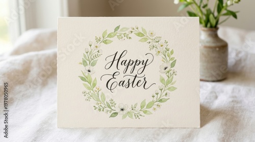 Elegant Happy Easter Greeting Card with Floral Wreath
