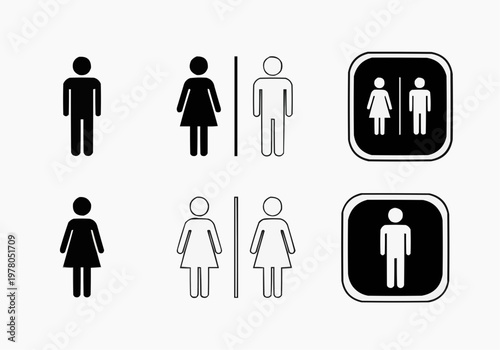 Restroom Sign Icon Set - Male and Female Washroom Symbols