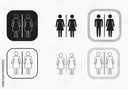 Restroom Sign Icon Set - Male and Female Washroom Symbols