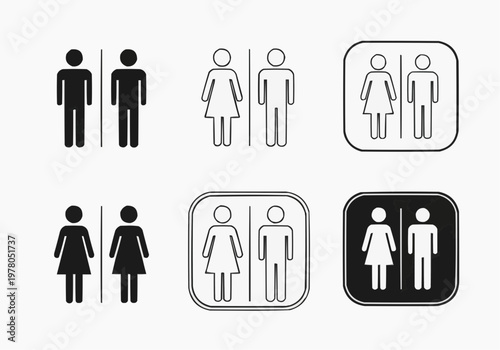Restroom Sign Icon Set - Male and Female Washroom Symbols