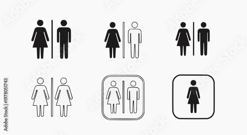 Restroom Sign Icon Set - Male and Female Washroom Symbols