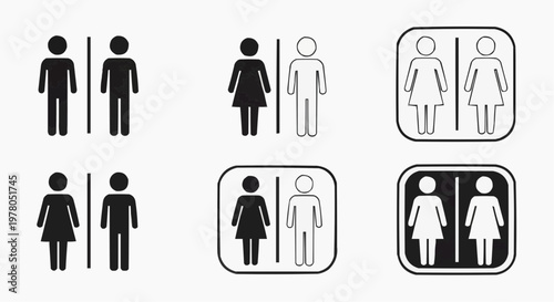 Restroom Sign Icon Set - Male and Female Washroom Symbols