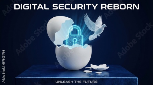 Cyber Security Transformation with Padlock and White Bird