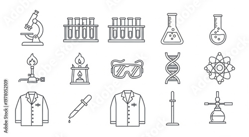 Collection of scientific laboratory equipment and tools for research and analysis.