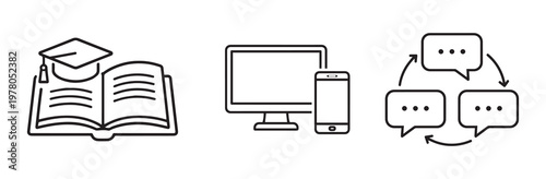 Collection of minimalist line icons for technology and communication.