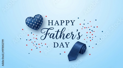 Elegant Happy Father's Day Banner with Blue Heart and Tie