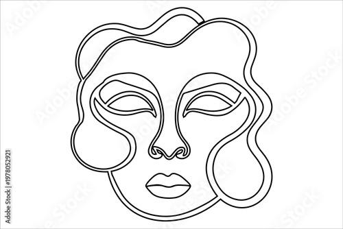 Abstract line drawing of dual faces sharing a central nose and mouth