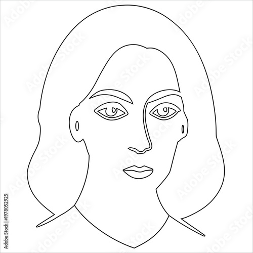 Minimalist line drawing portrait of a thoughtful woman with long hair