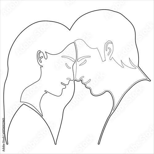 Two silhouettes sharing a tender moment in a heart-shaped outline