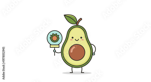 Cartoon Avocado Holding Ice Cream.