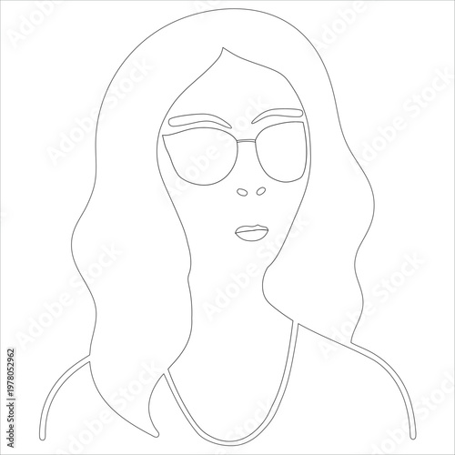 Stylish sketch of a person wearing oversized sunglasses with long flowing hair