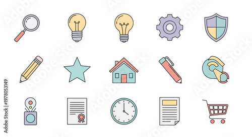 Collection of business icons and symbols.