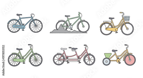 Bicycles in different colors and styles.