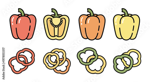 Colorful bell peppers and sliced peppers.