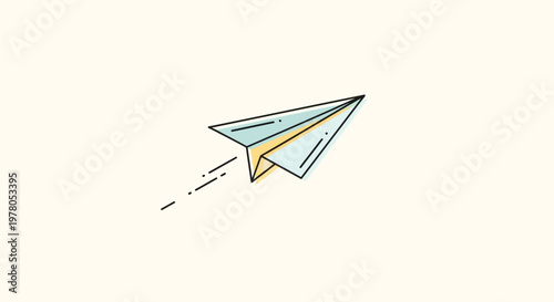 Colorful paper airplane in flight.
