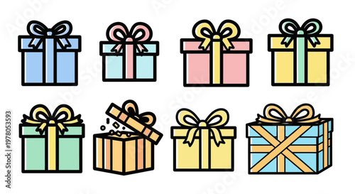 Colorful gift boxes with ribbons.