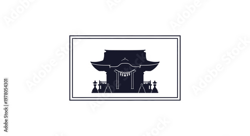Japanese Shrine Silhouette Icon, Traditional Architecture, Cultural Symbol