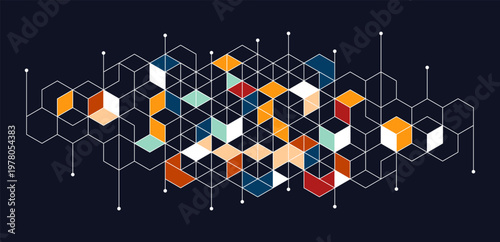 Abstract geometric background with isometric. Digital cube isometric on blue background.