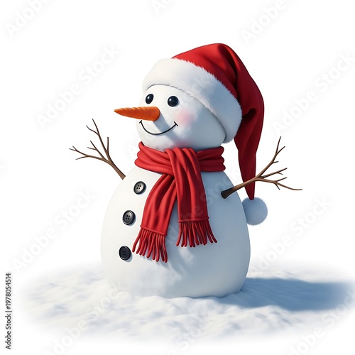 Friendly snowman with red hat, scarf, and carrot nose