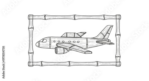 Hand Drawn Airplane in Bamboo Frame