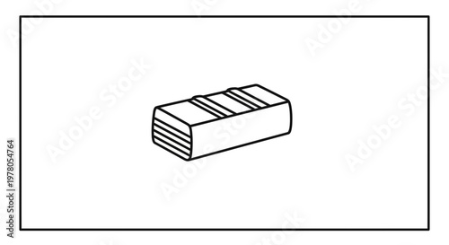 Hand drawn illustration of a rectangular eraser with three horizontal lines on top, isolated on white background.