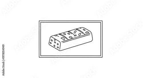 Hand-drawn illustration of a chocolate bar with nuts, simple line art on white background