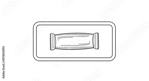 Hand-drawn illustration of a single candy bar in wrapper on a rectangular tray