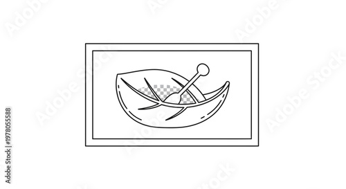 Herbal Remedy: Leaf Bowl with Spoon, Natural Medicine Concept, Outline Icon