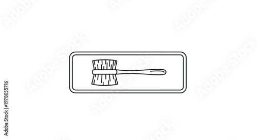 Illustration of a double-sided cleaning brush with handle in a rectangle