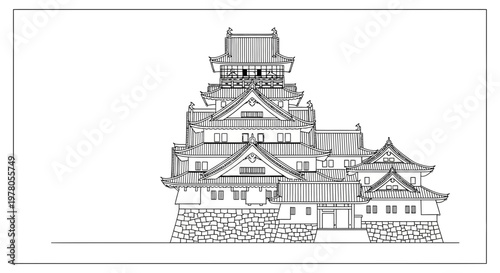 Japanese Castle Outline Drawing: Traditional Architecture, Historical Landmark