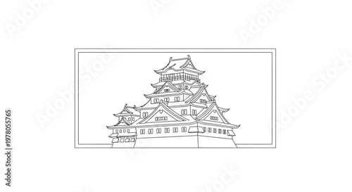 Japanese Castle Outline Drawing, Traditional Architecture, Historic Landmark