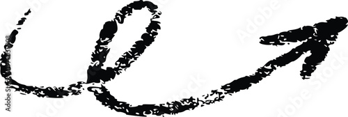 Hand-drawn charcoal curly arrow with textured stroke isolated on transparent background