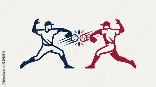 Baseball Players Facing Off Throwing Ball