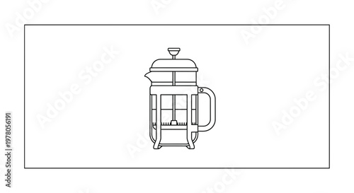 French Press Coffee Maker Icon - Minimalist Line Art Illustration