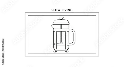 French Press Coffee Maker Icon for Slow Living Concept