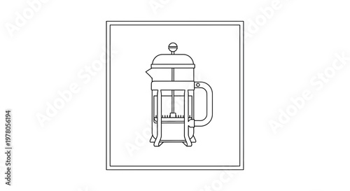 French Press Coffee Maker Icon Line Art Illustration