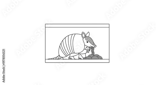 Cute Armadillo Eating Spaghetti in Line Art Style