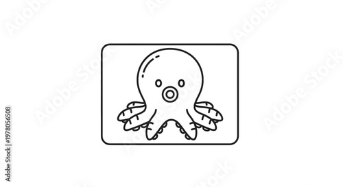Cute Cartoon Octopus Icon, Simple Line Art, Vector Illustration, White Background