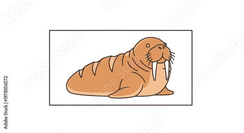 Cute Cartoon Walrus Illustration, Adorable Arctic Marine Mammal with Tusks