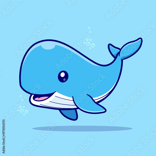Cute Whale Swimming Cartoon 