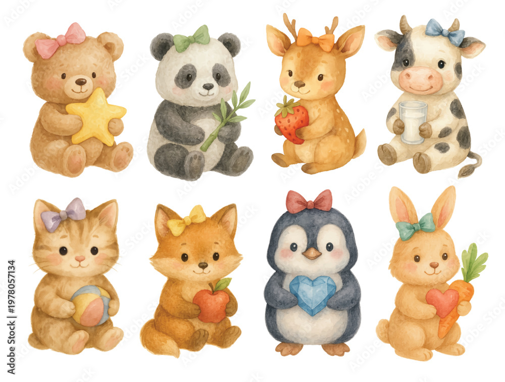 Obraz premium vector cute animal watercolor set